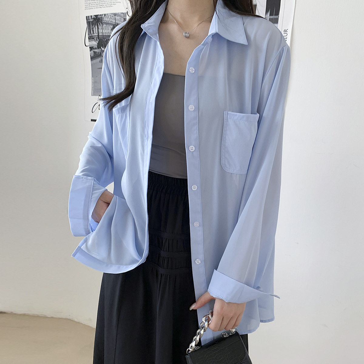 防晒衬衫女士2026夏季新款雪纺衫薄款长袖设计感宽松衬衣休闲风