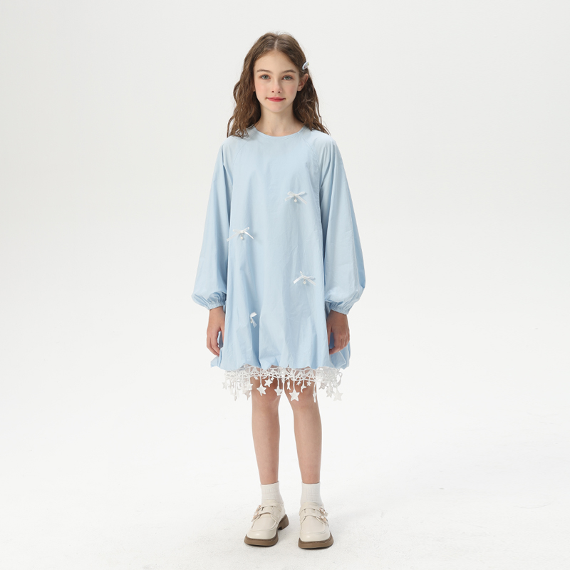 巧比童童装儿童连衣裙2025秋季新款中大童衬衫裙花苞裙女童连衣裙