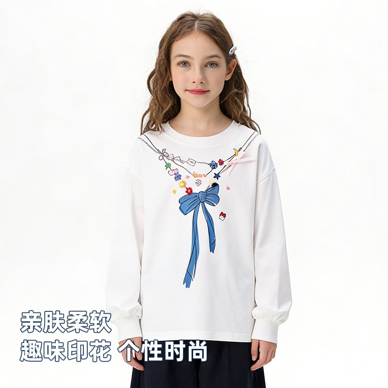 巧比童童装女童长袖t恤趣味印花26年春季中大童女孩圆领休闲上衣,童装/婴儿装/亲子装,T恤,淘宝优惠券,粉丝福利购,淘宝优惠卷