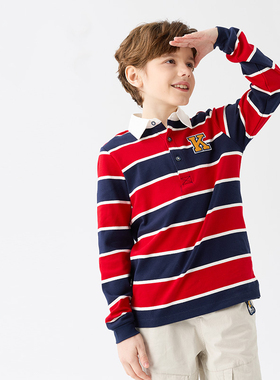 巧比童童装男童POLO衫春秋季26新款儿童休闲条纹T恤男大童长袖T恤
