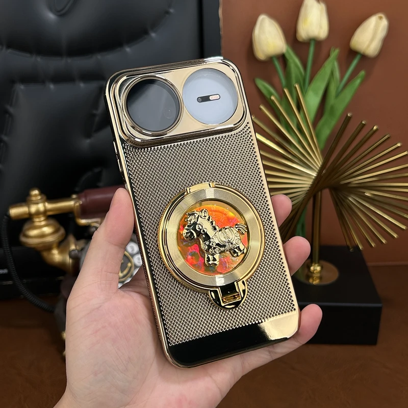 新年小马陀螺适用华为Nova15 Pro电镀网格支架壳超薄散热镜