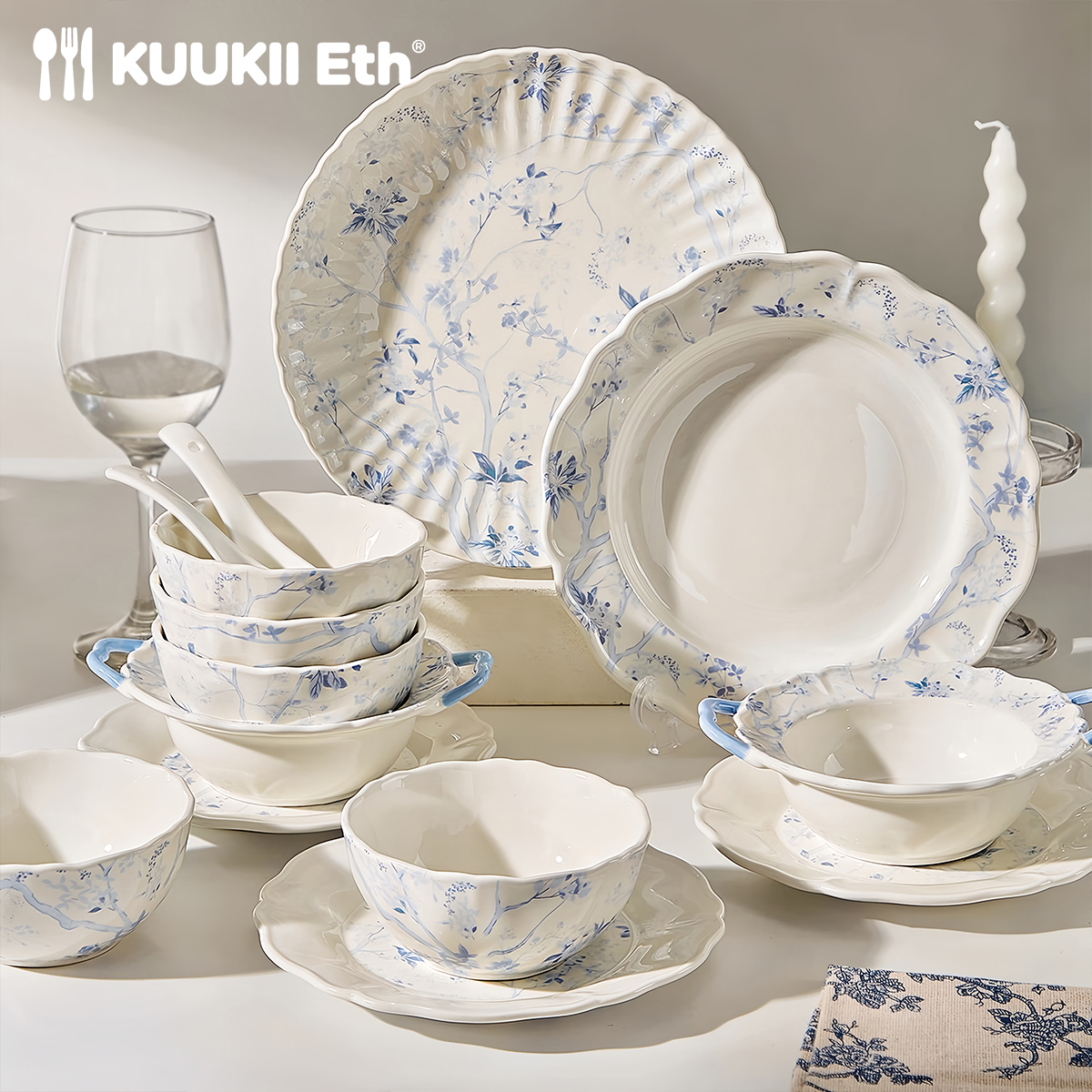 KUUKII新中式碗碟套装家用碗筷乔迁之喜餐具礼盒高级感盘子碗具