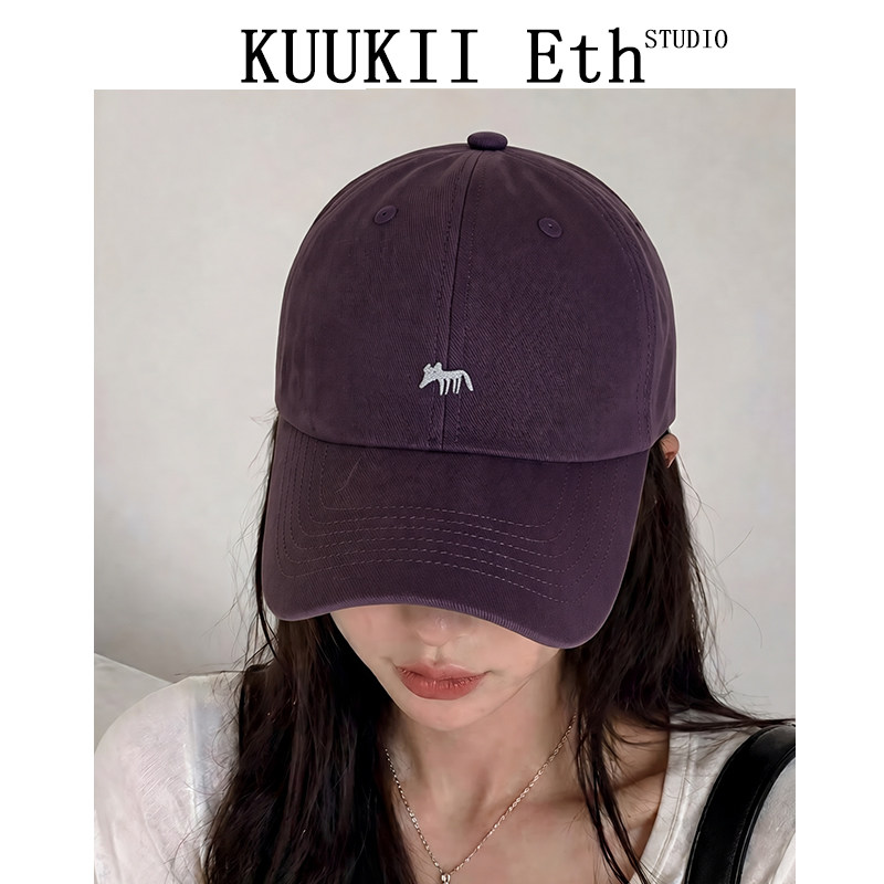KUKIÐ小狐狸紫色棒球帽女刺绣宽檐遮阳帽男女同款显脸小鸭舌帽