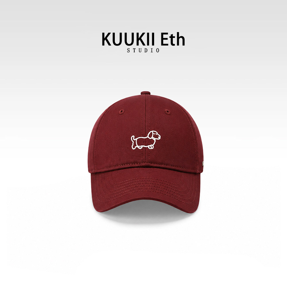 KUKIÐ韩版复古卡通小狗刺绣棒球帽女简约显脸小鸭舌帽宽檐软顶