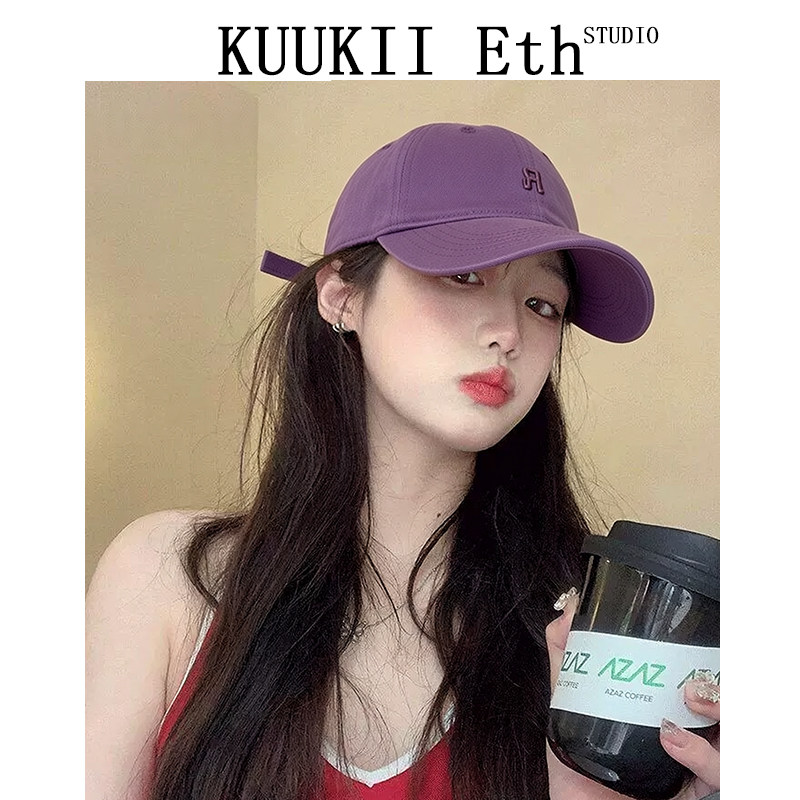 KUKI&ETH新款R字母简约软顶棒球帽子女春夏透气网红减龄鸭舌帽男