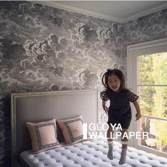 英式现代乌云壁纸定制儿童卧室床头墙布客厅餐厅网红背景墙纸壁画