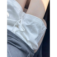 白色棉麻运动短裤女2025夏季新款松紧腰抽绳热裤小个子阔腿五分裤