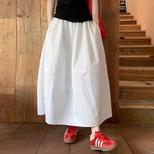 白色半身裙女夏薄款 A字大摆裙子 2025新款 高腰抗皱速干伞裙中长款