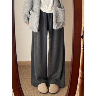 子 加绒直筒休闲裤 深灰色糯米裤 女秋冬高腰垂感宽松bf慵懒风阔腿裤