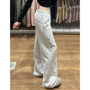 子 加绒宽松显瘦直筒休闲阔腿裤 白灰色lulu运动卫裤 女秋冬2025新款
