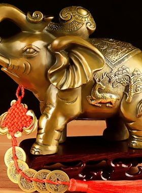 优选铜大象摆件一对吸水象铜象工艺品电视酒柜办公室客厅玄关开业