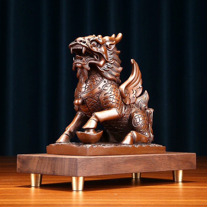优选紫铜麒麟摆件一对中式家居客厅办公室装饰品摆设公司开业乔迁