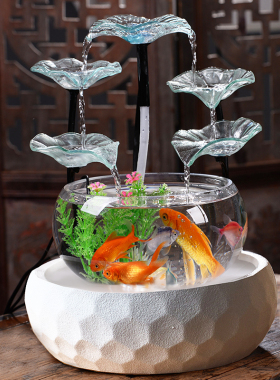 优选创意鱼缸流水喷泉客厅电视柜摆件桌面循环水景小型瀑布招财装