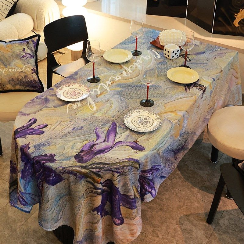 优选法式复古梵高油画餐桌布防水防油简约耐脏布艺家用高级茶几台