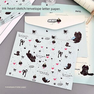 优选新的泼墨爱小猫信纸,高看,美丽和可爱的信,手写体简单的信