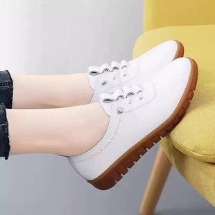 春季 单鞋 牛筋底真软皮软底妈妈鞋 新款 轻便一脚蹬休闲鞋 舒适软底鞋