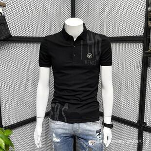男士 时尚 夏季 polo衫 T恤男潮流帅气百搭休闲上衣 刺绣修身 翻领短袖