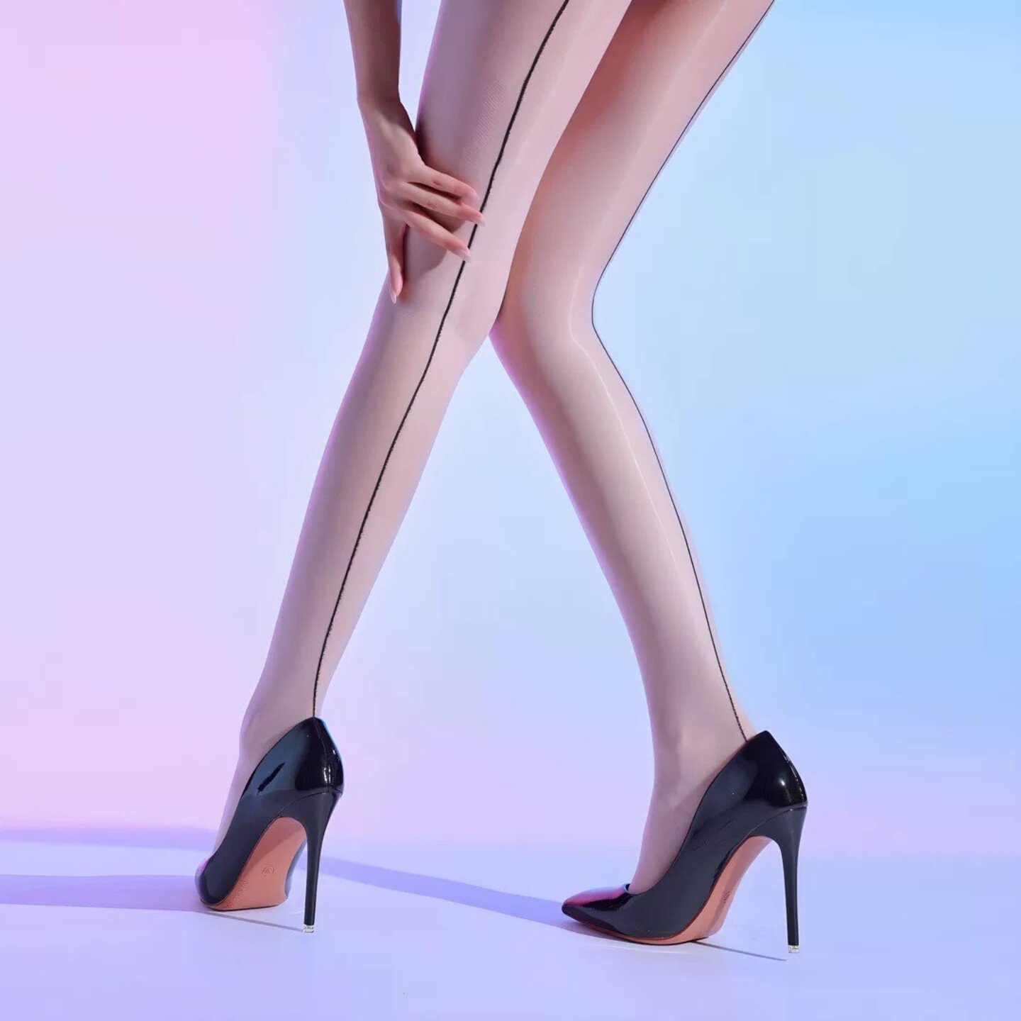 涞觅肤极光丝袜高腰无腰边美腿性感后虾线油亮丝滑开档黑丝连裤袜