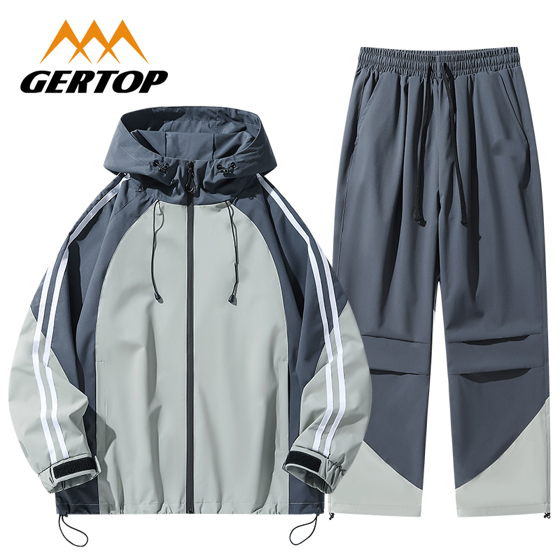 GERTOP山峰户外男士撞色冲锋衣外套防风透气时尚百搭休闲运动套装