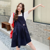 新款小个子宽松复古背带裙119-3704-P125-K178，女装连衣裙，ELIN