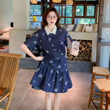 现货刺绣撞色韩版休闲复古丹宁学院风牛仔裙119-3702-P135-K198，女装连衣裙，ELIN