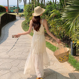 法式浪漫网纱沙滩吊带花边复古韩式连衣裙119-3703-P135-K198，女装连衣裙，ELIN