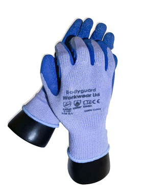 博迪嘉 CL010浅蓝色涤棉乳胶浸胶手套建筑工地耐磨防滑劳务手套