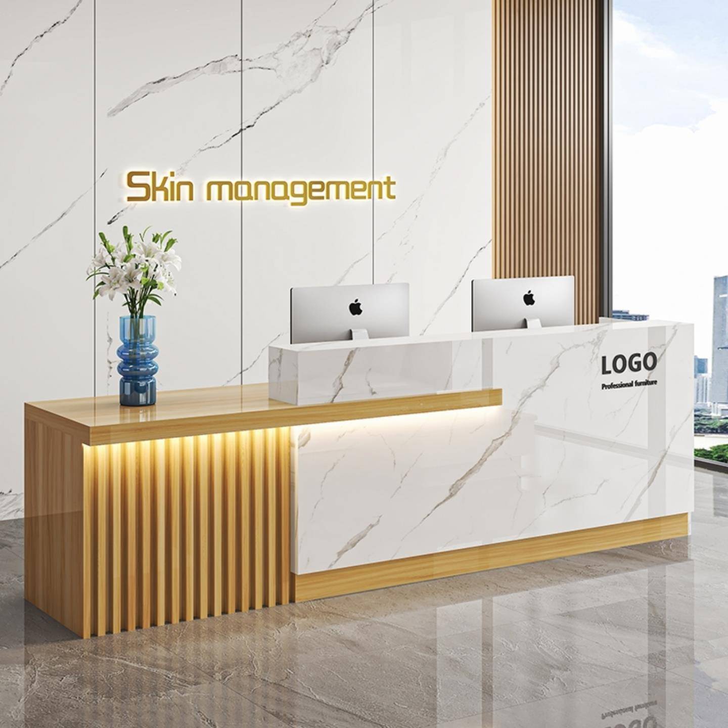 需定制吧台收银柜台新中式前台接待台公司美容院服务台店铺商用吧