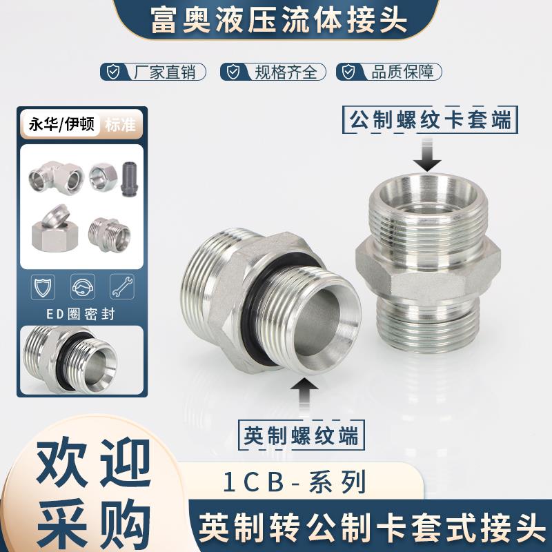 永华标准1CB公制H型转英制ED圈密封直接24°锥碳钢G螺纹直通接头