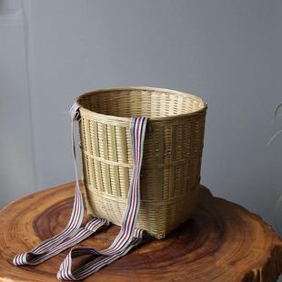 饰 竹编背篓茶叶采摘买菜竹筐手工精编家用收纳竹篮舞蹈道具装