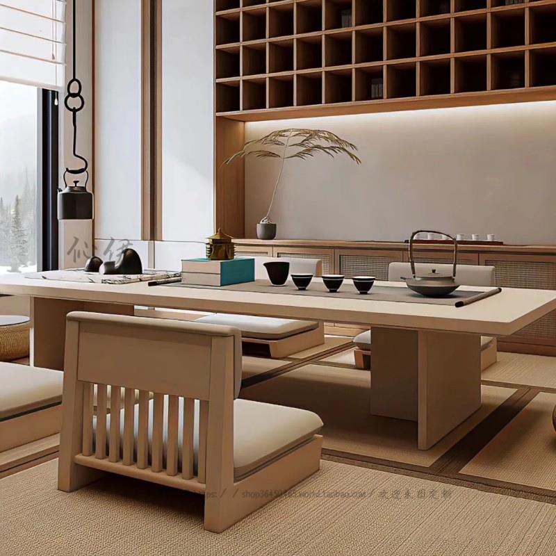 需定制日式茶桌椅组合禅意现代简约功夫泡茶台布置榻榻米原木色矮