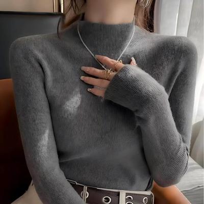 秋冬无缝一体半高领羊毛打底衫女修身显瘦内搭上衣