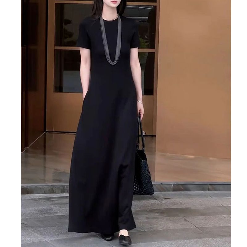 高级感休闲极简黑色连衣裙女春夏