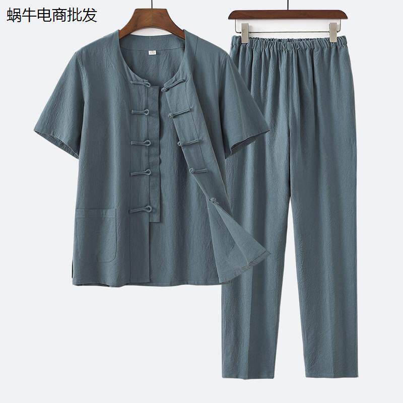 夏季唐装男薄款纯棉短袖