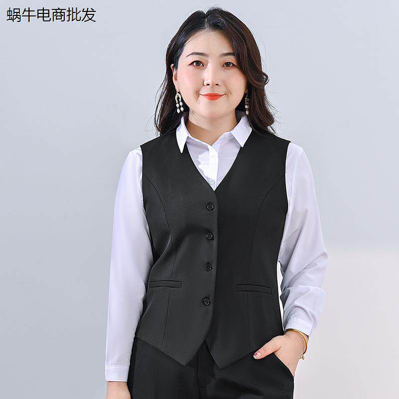 大码西装马甲套装女胖mm