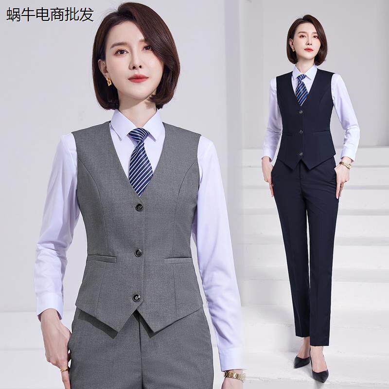 灰色西装马甲女工作服职业套装气质马夹背心裤子半身裙两件套
