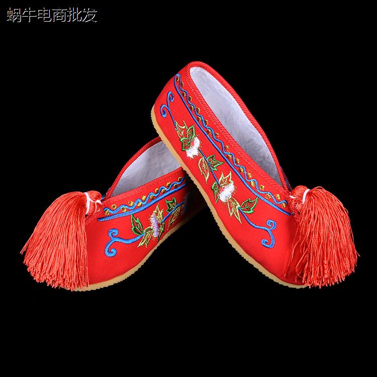 牛筋底草花平底彩鞋京剧