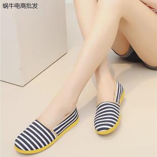 北京工艺布鞋广场舞鞋舒适软底条纹女鞋孕妇平底休闲布鞋开车鞋