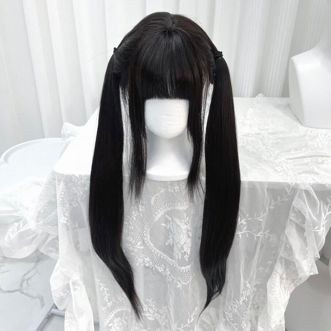 喵灵界假发女少萝Lolita软妹jk黑棕色自然60cm双马尾长直发全头套