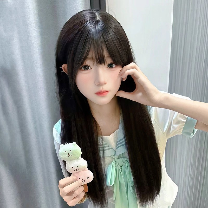 纤韵佳人假发女【扎好双马尾】黑棕色60cm长直发甜妹Lolita同款