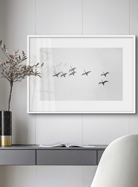 优选鳟鱼 进口白色黄杨木实木框 客厅黑白风景装饰画 沙发背景墙