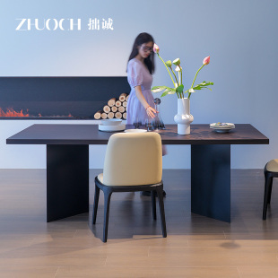 极简设计师餐桌椅家用大小户型客厅书桌一体长方形饭桌子定制 意式