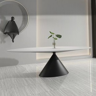 优选意式极简椭圆飞碟餐桌奢石大理石岩板高端别墅轻奢家用餐桌椅