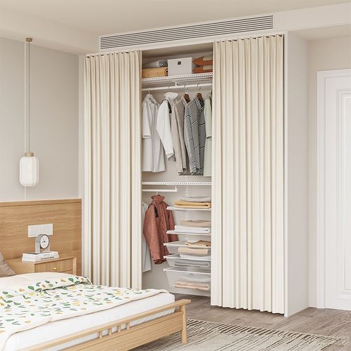 优选【三个房间】金属衣柜防尘帘步入式衣帽间拉帘可折弯滑轨帘子