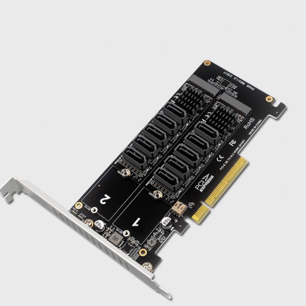 直销双NVME RAID PCI-EX8拆分卡 转SATA10口转接卡JMB585芯片