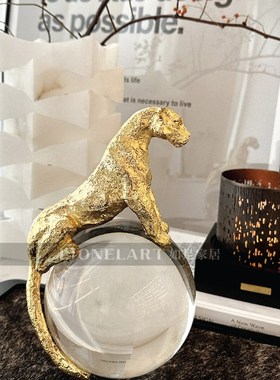 如是金属摆件水晶球金属豹客厅玄关书桌摆件礼物礼品