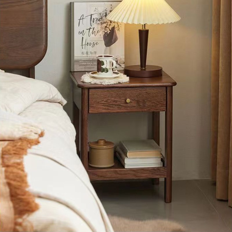全实木床头柜简约现代卧室小型替代品创意中式床头置物架2024新款