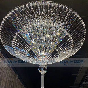 新中式 酒店大堂宴会厅会所花形艺术创意祥云N水晶大型吊灯工程定