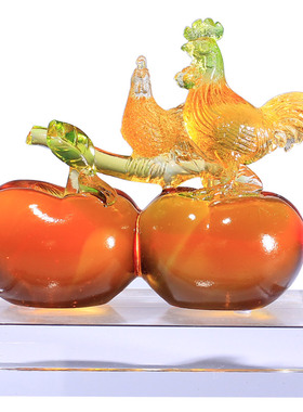 琉璃工艺品事事如意o柿子生肖小公鸡摆件可爱乔迁新居礼品实用高