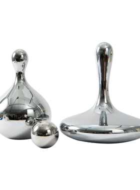 极简轻奢玻璃水滴保龄球造v型茶几摆件客厅电视柜玄关银色软装饰